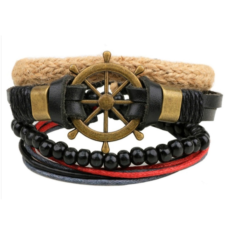 Multilayer Leather Bracelets Wheel Jute
